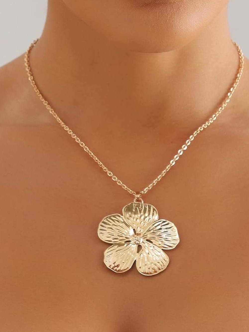 Anthropologie Gold Floral Pendant Necklace